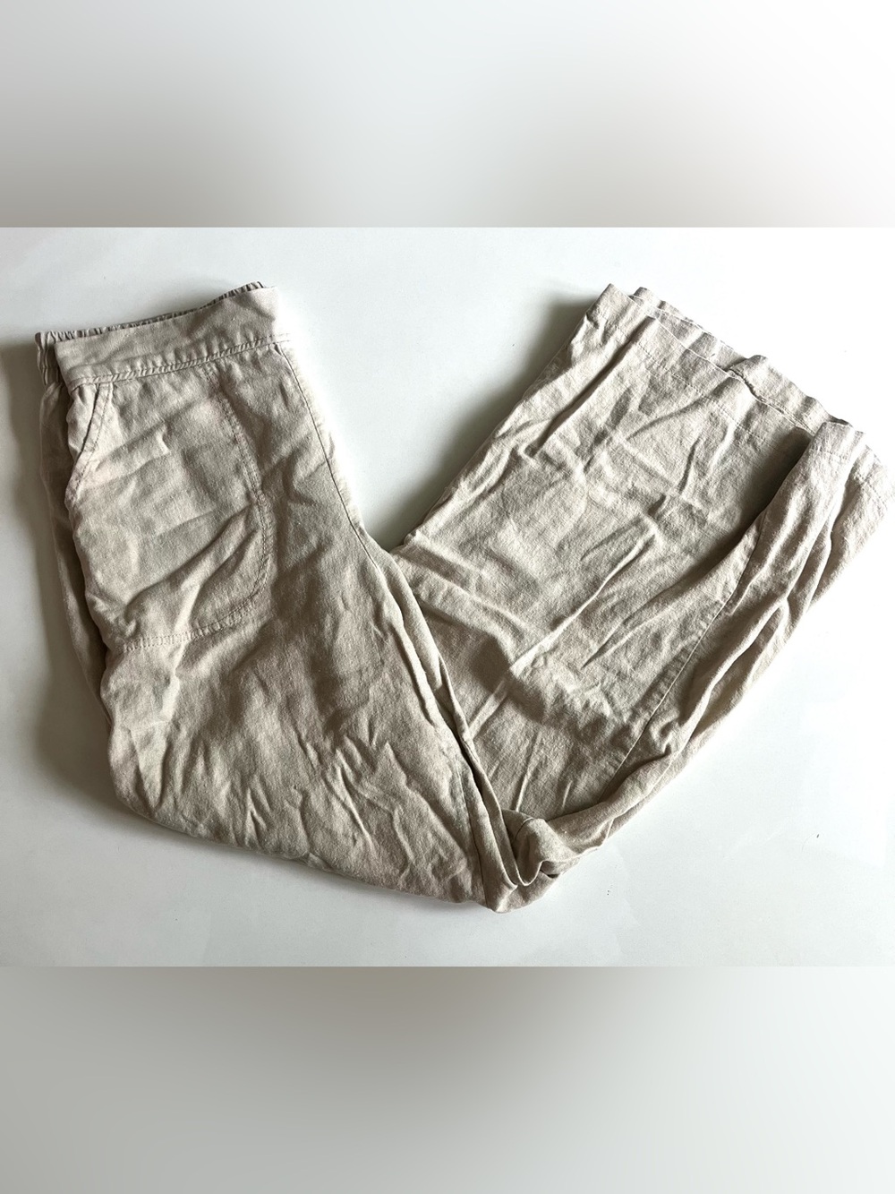 Max Studio London LINEN Wide Leg Pants, Beige XL